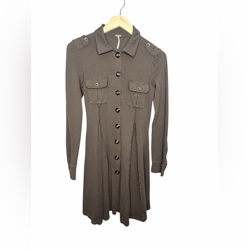 Free People Olive Heat Utility Button Dress Women's Size S